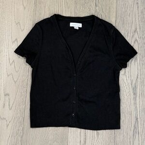 Topshop Black Short Sleeve Button Up Top